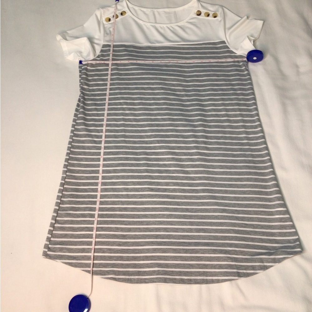 Casual White and Gray Mini Dress with Crew Neck Women’s Size XL Super Soft - Picture 6 of 6